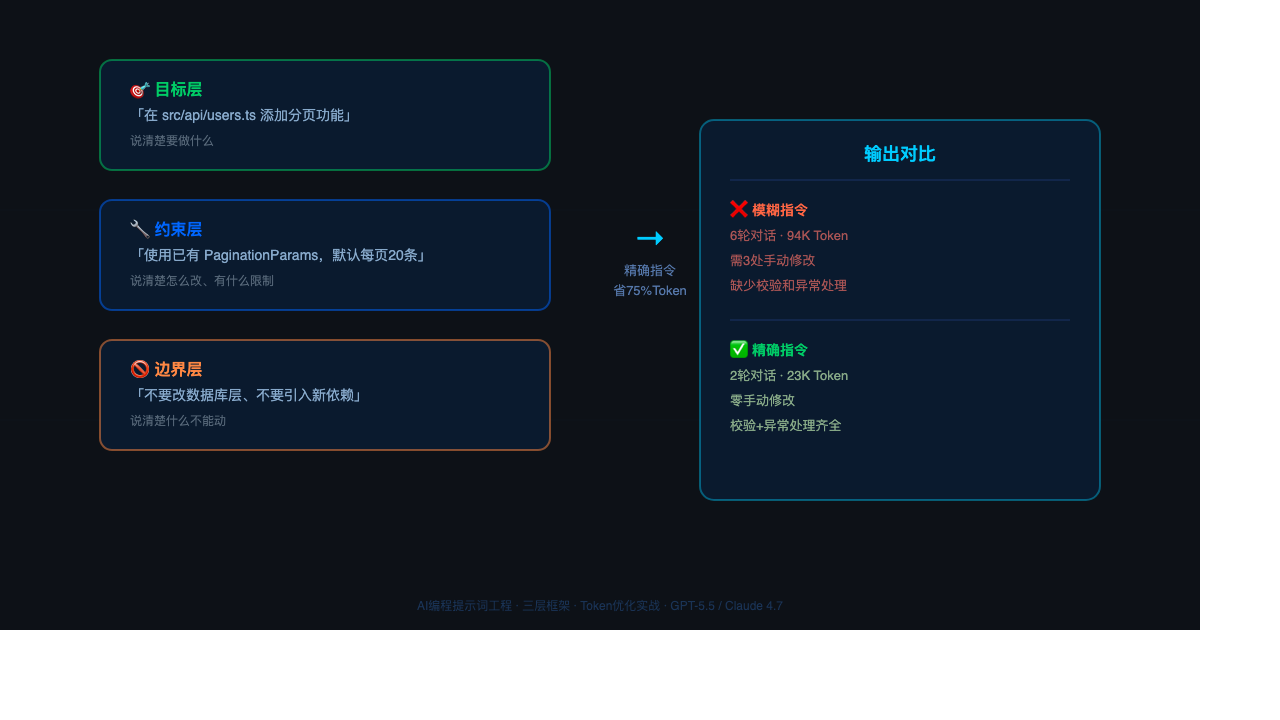 AI编程提示词工程:三层框架让你的Codex输出质量翻倍、Token省75%
