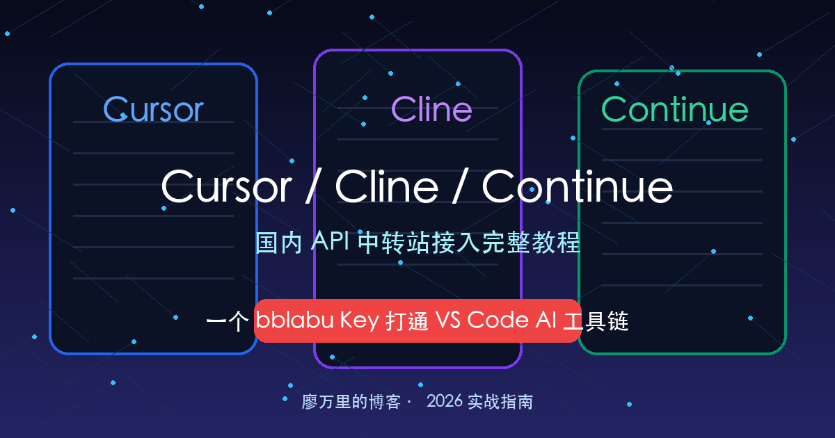 Cursor、Cline、Continue国内怎么接API？2026最新AI编程插件中转站配置教程